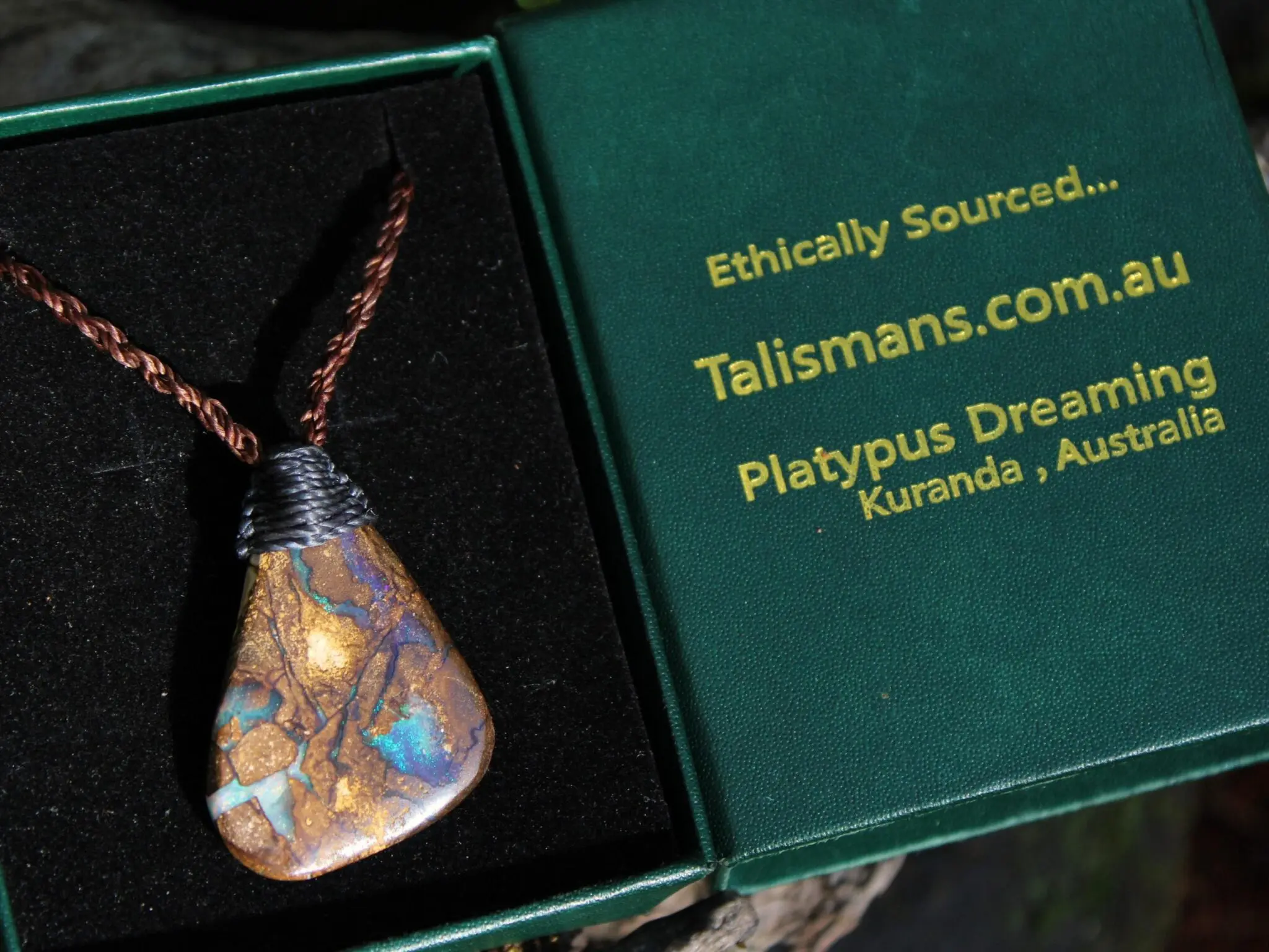 Australian Boulder OPAL Pendant Necklace, Solid Boulder Opal jewelry, Australian Made Tropical Macrame Wax Cord Healing Jewelry - Image 10