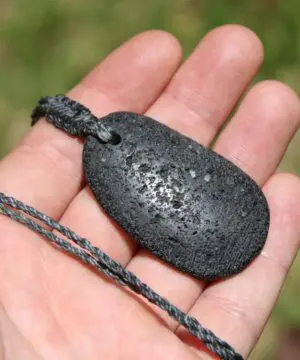 Lava Rock Necklace • Volcanic Stone Pendant • Grounding Crystal Talisman • Australian Handmade jewelry, handwoven tropical wax cord