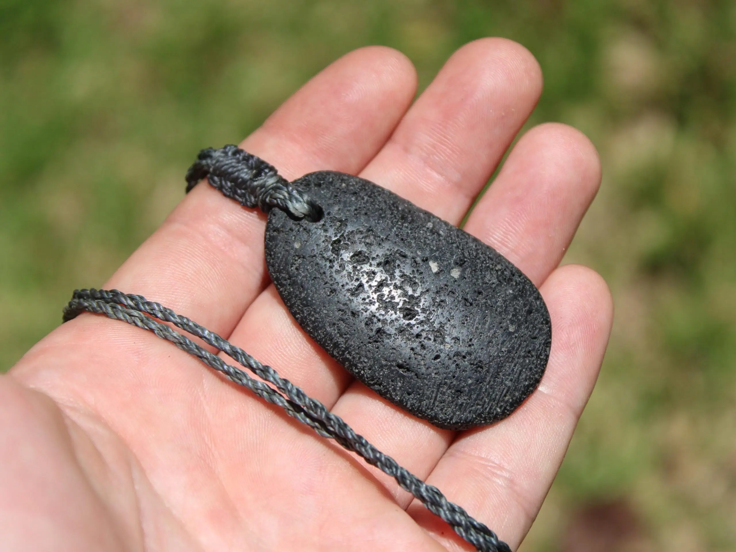 Lava Rock Necklace • Volcanic Stone Pendant • Grounding Crystal Talisman • Australian Handmade jewelry, handwoven tropical wax cord