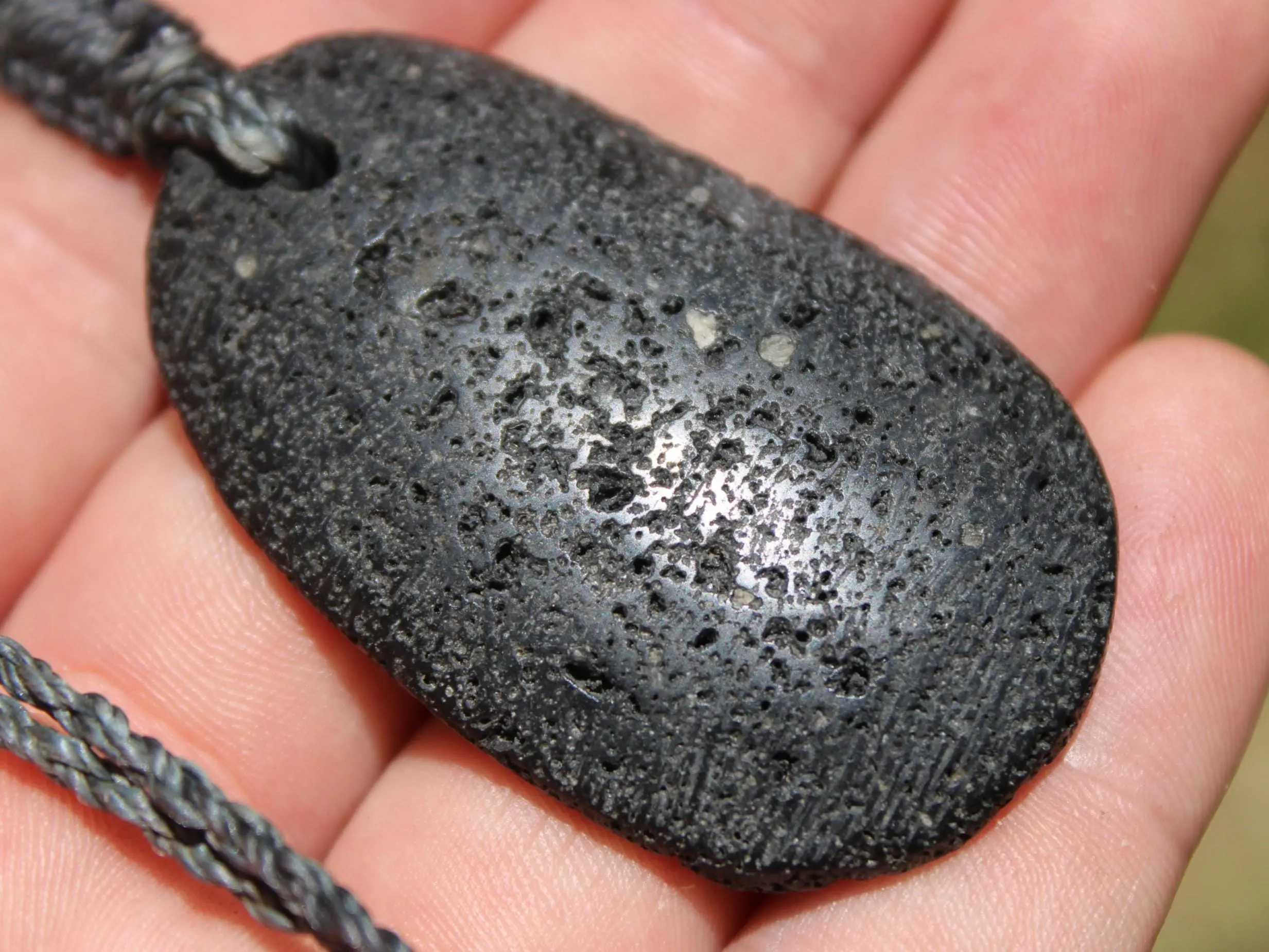 Lava Rock Necklace • Volcanic Stone Pendant • Grounding Crystal Talisman • Australian Handmade jewelry, handwoven tropical wax cord