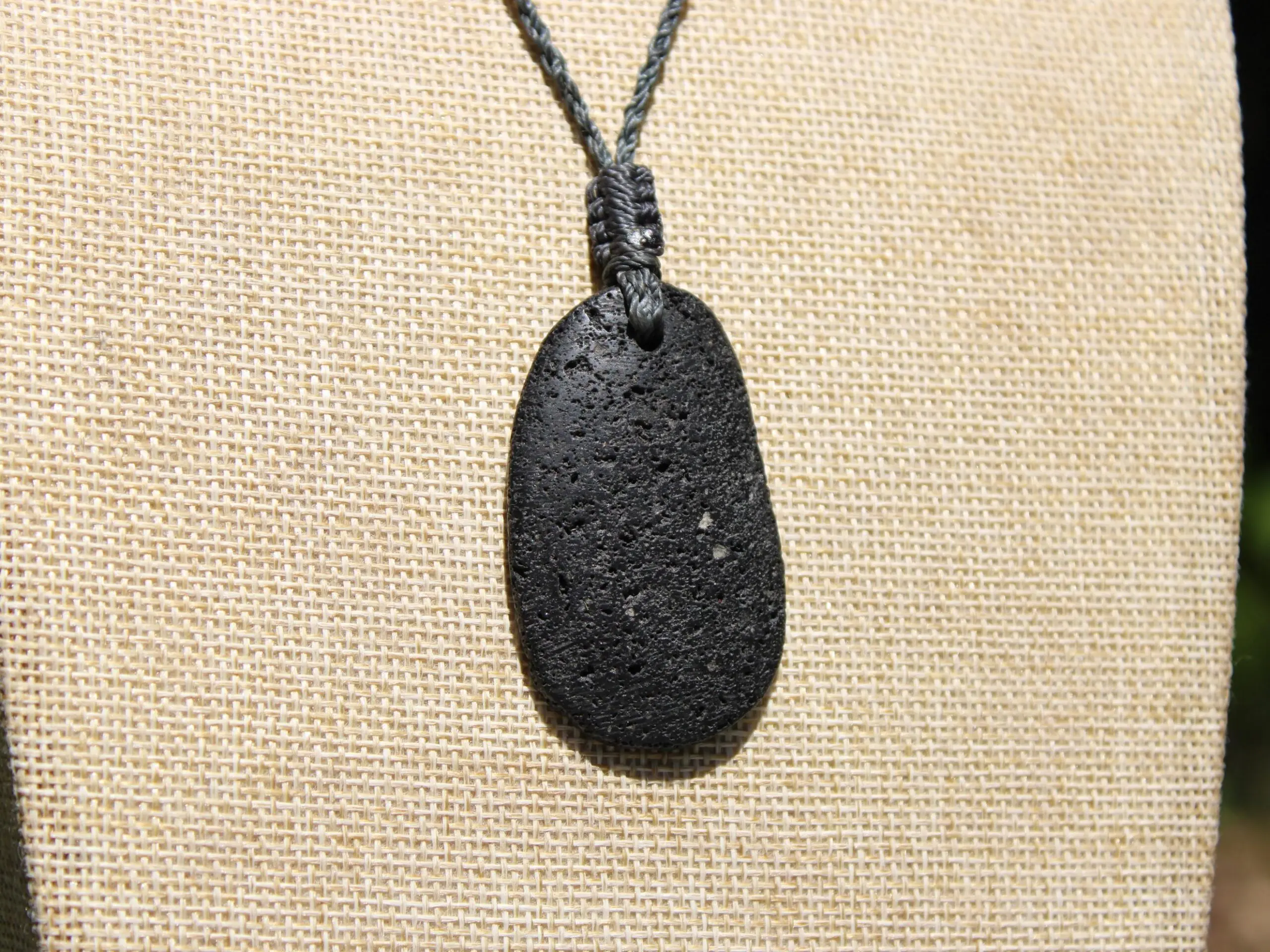 Lava Rock Necklace • Volcanic Stone Pendant • Grounding Crystal Talisman • Australian Handmade jewelry, handwoven tropical wax cord