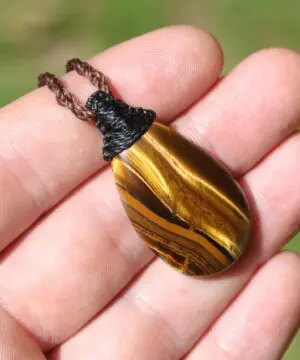 Australian Tiger Eye Pendant Necklace, Golden Tigereye, Australian made macrame cord healing jewellery, brown stone
