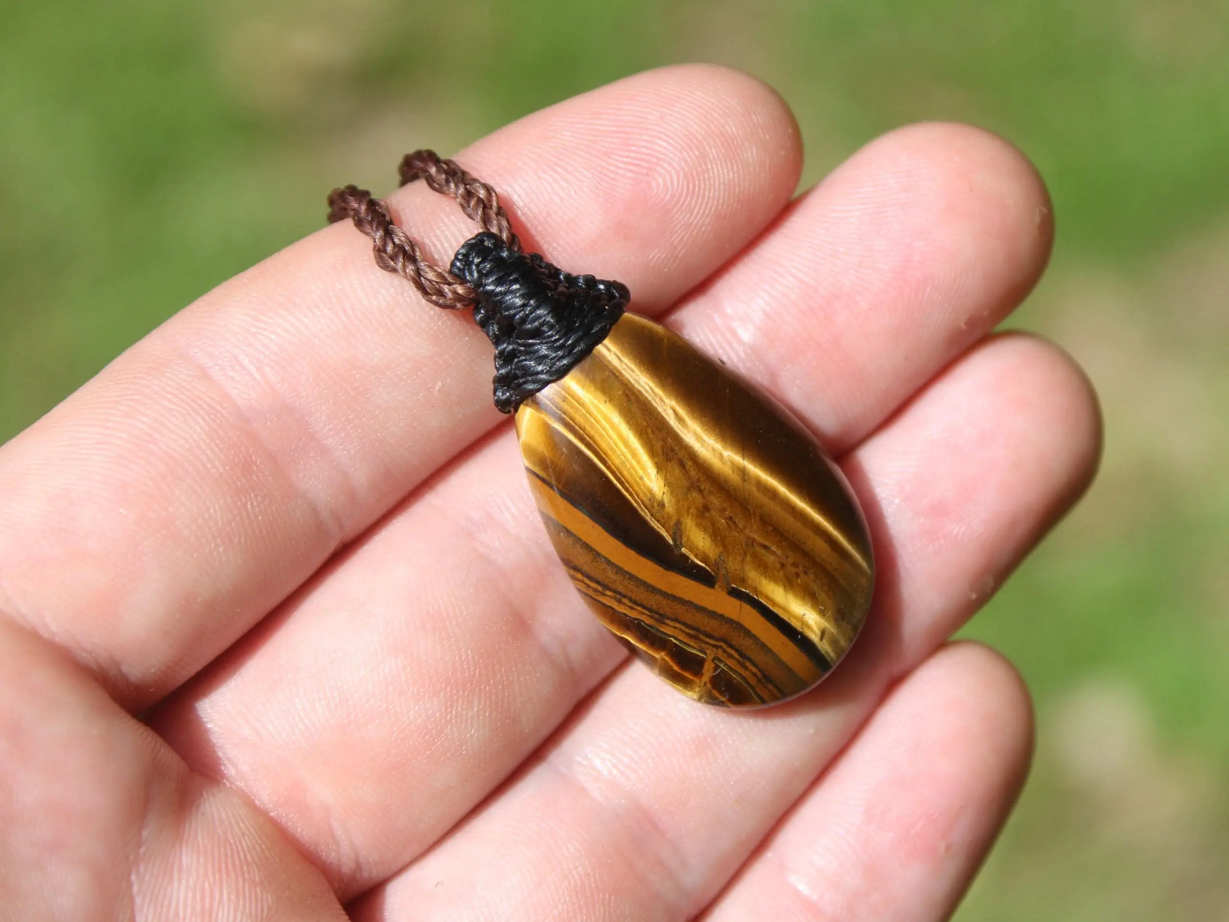 Australian Tiger Eye Pendant Necklace, Golden Tigereye, Australian made macrame cord healing jewellery, brown stone