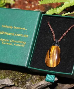 Australian Tiger Eye Pendant Necklace, Golden Tigereye, Australian made macrame cord healing jewellery, brown stone