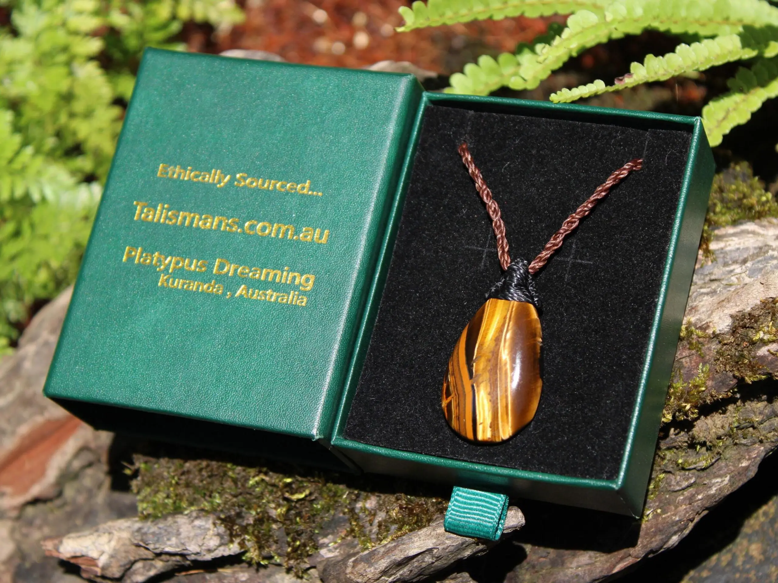 Australian Tiger Eye Pendant Necklace, Golden Tigereye, Australian made macrame cord healing jewellery, brown stone