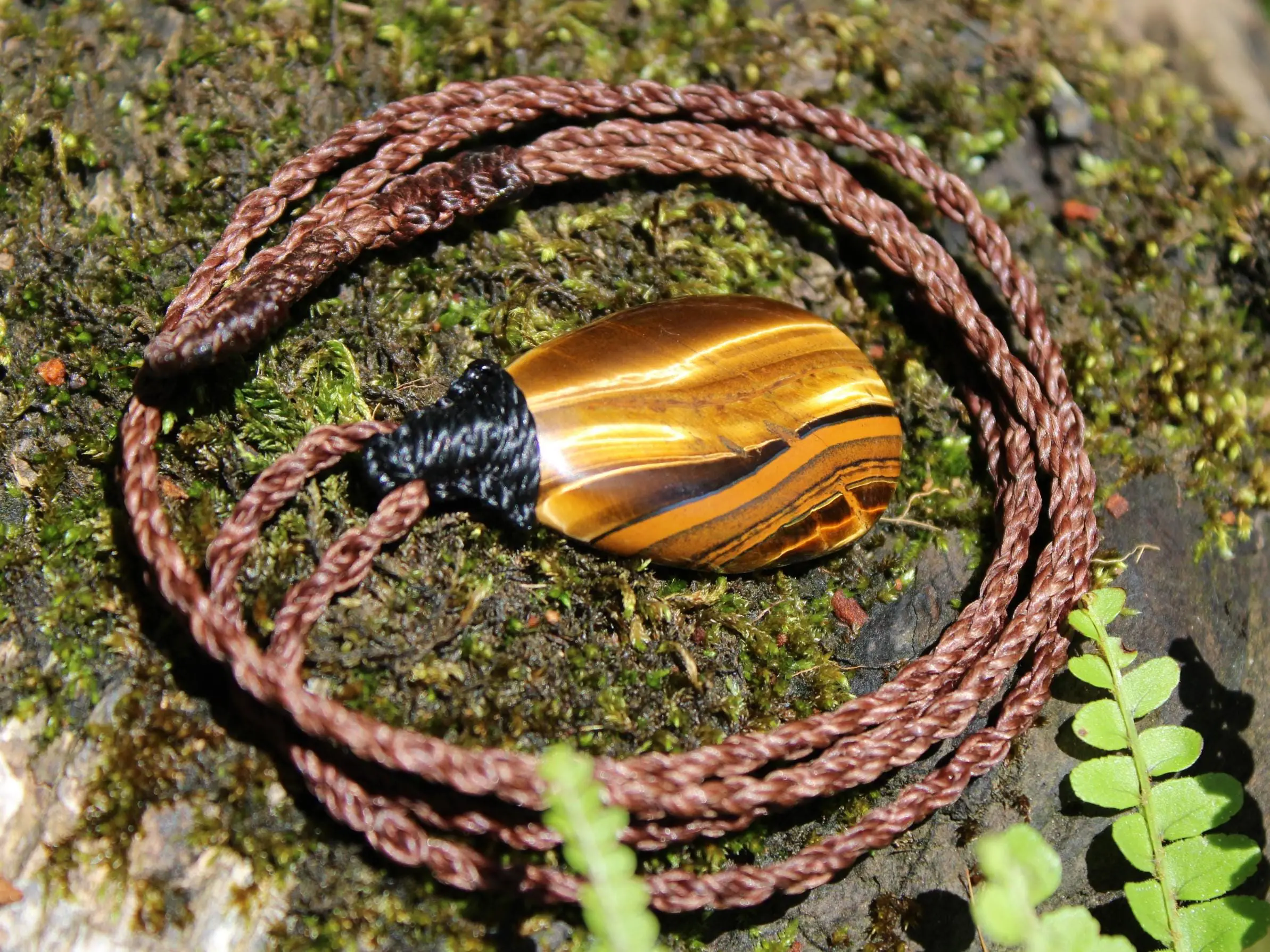 Australian Tiger Eye Pendant Necklace, Golden Tigereye, Australian made macrame cord healing jewellery, brown stone
