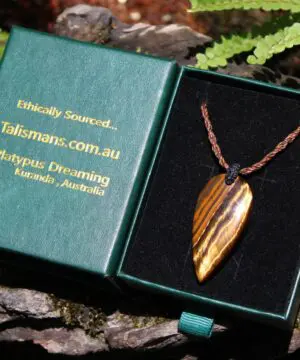 Australian MARA MAMBA Tiger Eye Pendant Necklace, Golden Tigereye, Australian made macrame cord healing jewellery, brown stone