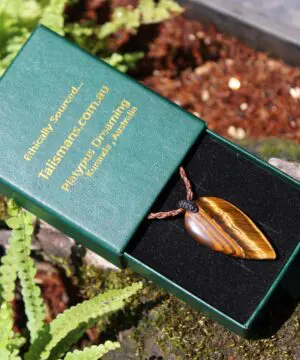 Australian MARA MAMBA Tiger Eye Pendant Necklace, Golden Tigereye, Australian made macrame cord healing jewellery, brown stone