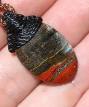 Australian Red Snakeskin Jasper Pendant ,Australian HANDMADE handwoven tropical cord, healing crystal pendant, surfer summer pendant jewelry