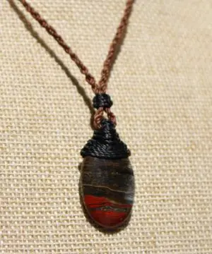 Australian Red Snakeskin Jasper Pendant ,Australian HANDMADE handwoven tropical cord, healing crystal pendant, surfer summer pendant jewelry