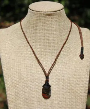 Australian Red Snakeskin Jasper Pendant ,Australian HANDMADE handwoven tropical cord, healing crystal pendant, surfer summer pendant jewelry