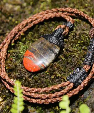 Australian Red Snakeskin Jasper Pendant ,Australian HANDMADE handwoven tropical cord, healing crystal pendant, surfer summer pendant jewelry