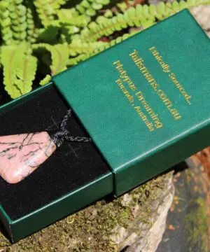 Pink Australian Rhodonite Necklace • Heart Chakra Crystal Talisman • Handmade Vegan Jewelry from Kuranda, Heart Chakra stone Jewelry,Taurus