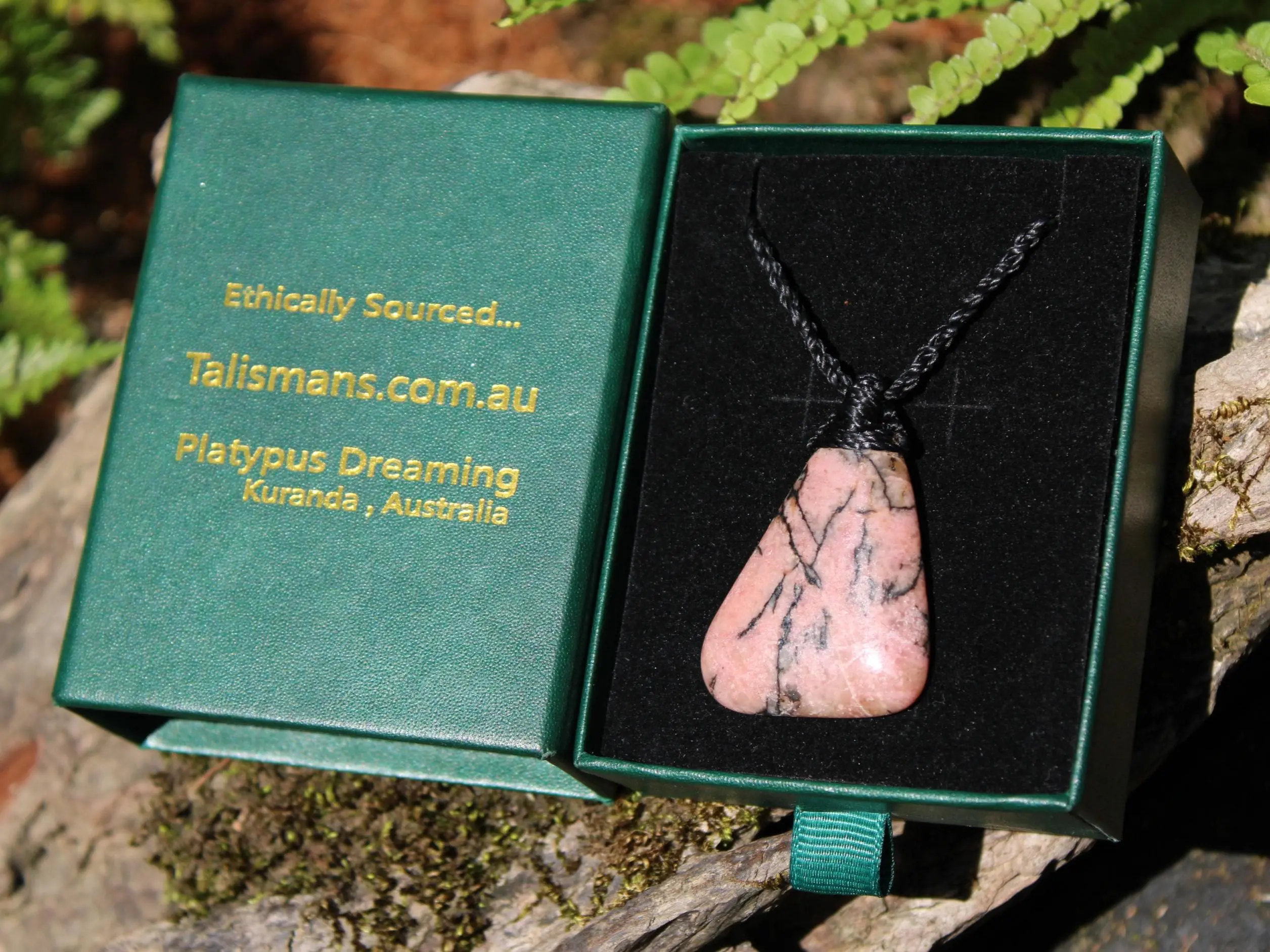 Pink Australian Rhodonite Necklace • Heart Chakra Crystal Talisman • Handmade Vegan Jewelry from Kuranda, Heart Chakra stone Jewelry,Taurus