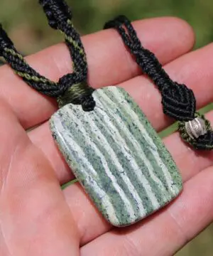 Alternative view of Siberian TigerEye Seraphinite Pendant Doublesided,Genuine Seraphim Angel Jewelry ,Green Crystal,Macrame Necklace,silver