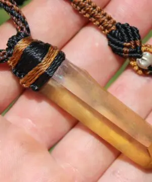 Alternative view of Raw Laser Citrine Pendant Necklace, Smoky Natural Yellow Quartz, Platypus Dreaming, Australian made Macrame Cord Healing Crystal Jewelry