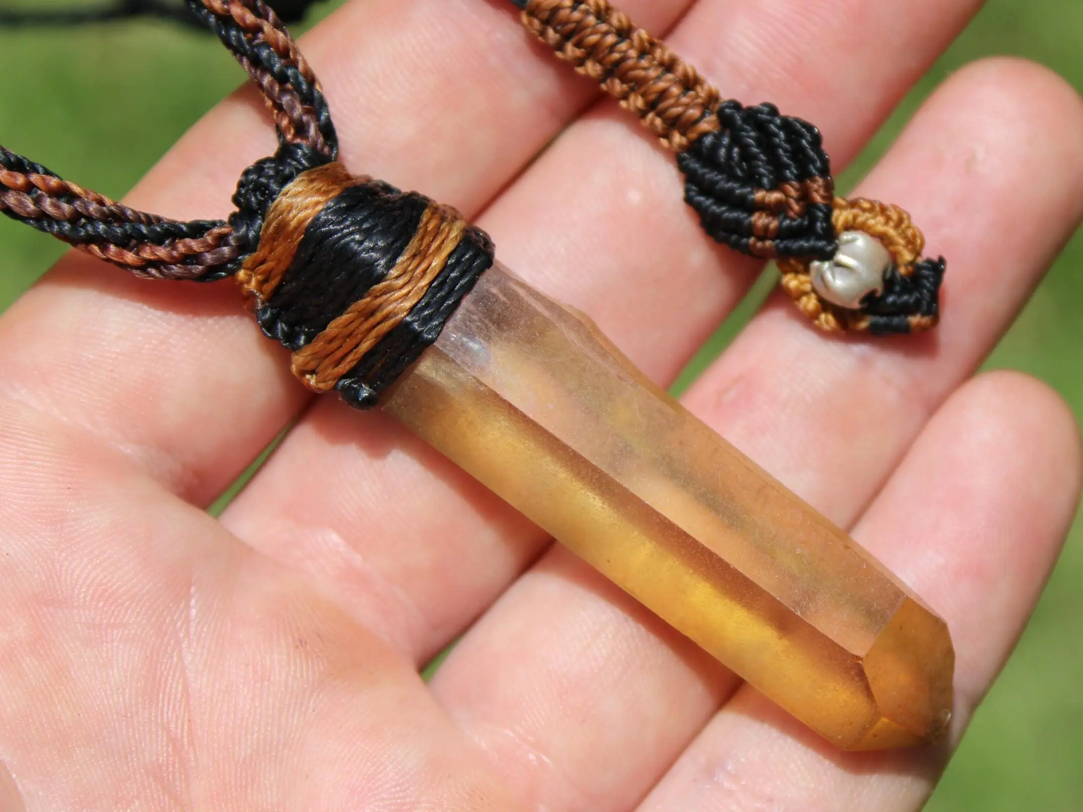 Raw Laser Citrine Pendant Necklace, Smoky Natural Yellow Quartz, Platypus Dreaming, Australian made Macrame Cord Healing Crystal Jewelry - Image 2
