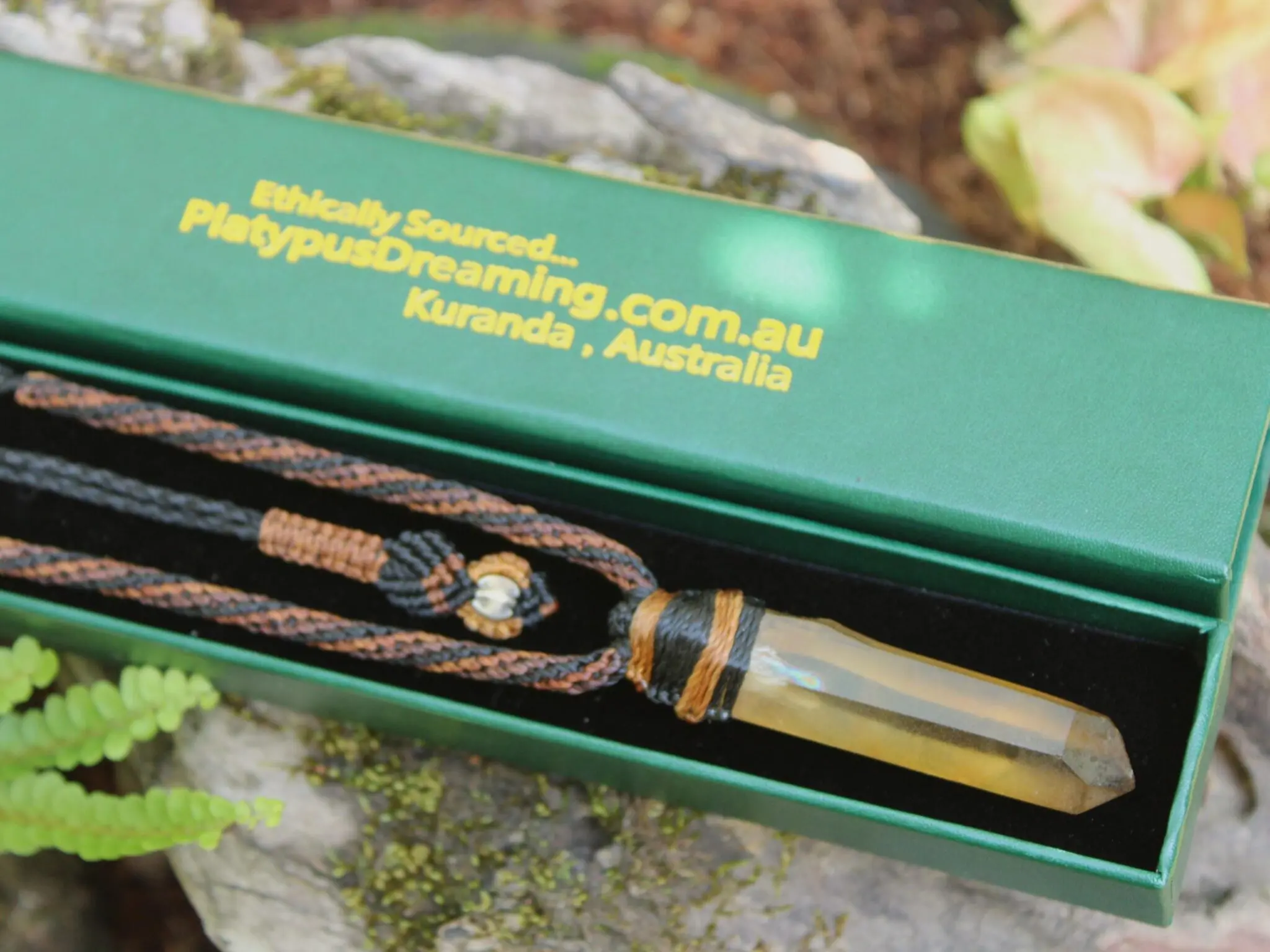 Raw Laser Citrine Pendant Necklace, Smoky Natural Yellow Quartz, Platypus Dreaming, Australian made Macrame Cord Healing Crystal Jewelry - Image 9