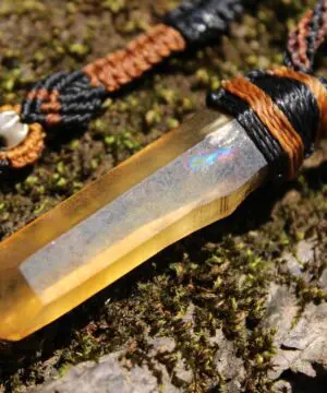 Raw Laser Citrine Pendant Necklace, Smoky Natural Yellow Quartz, Platypus Dreaming, Australian made Macrame Cord Healing Crystal Jewelry
