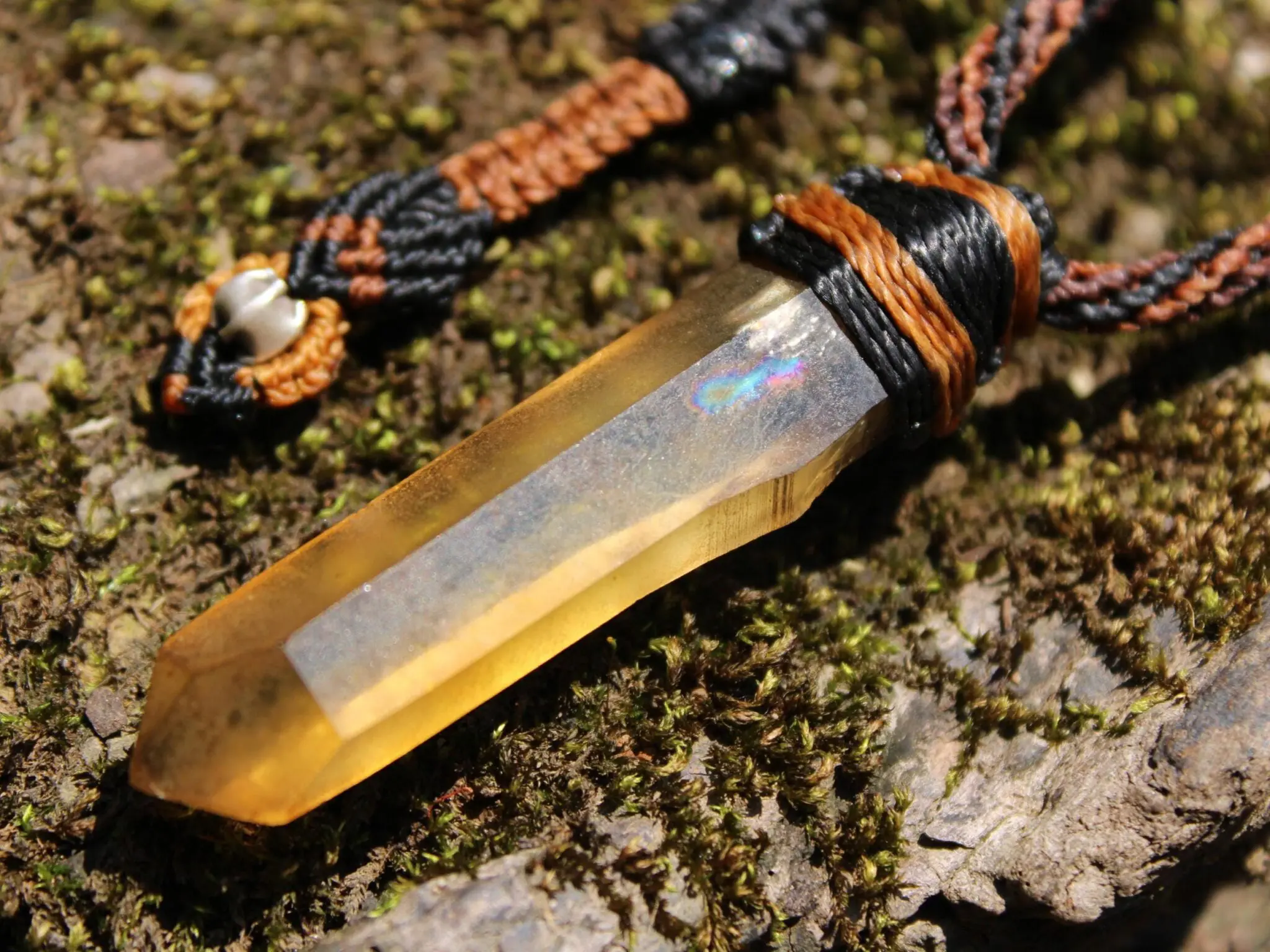 Raw Laser Citrine Pendant Necklace, Smoky Natural Yellow Quartz, Platypus Dreaming, Australian made Macrame Cord Healing Crystal Jewelry
