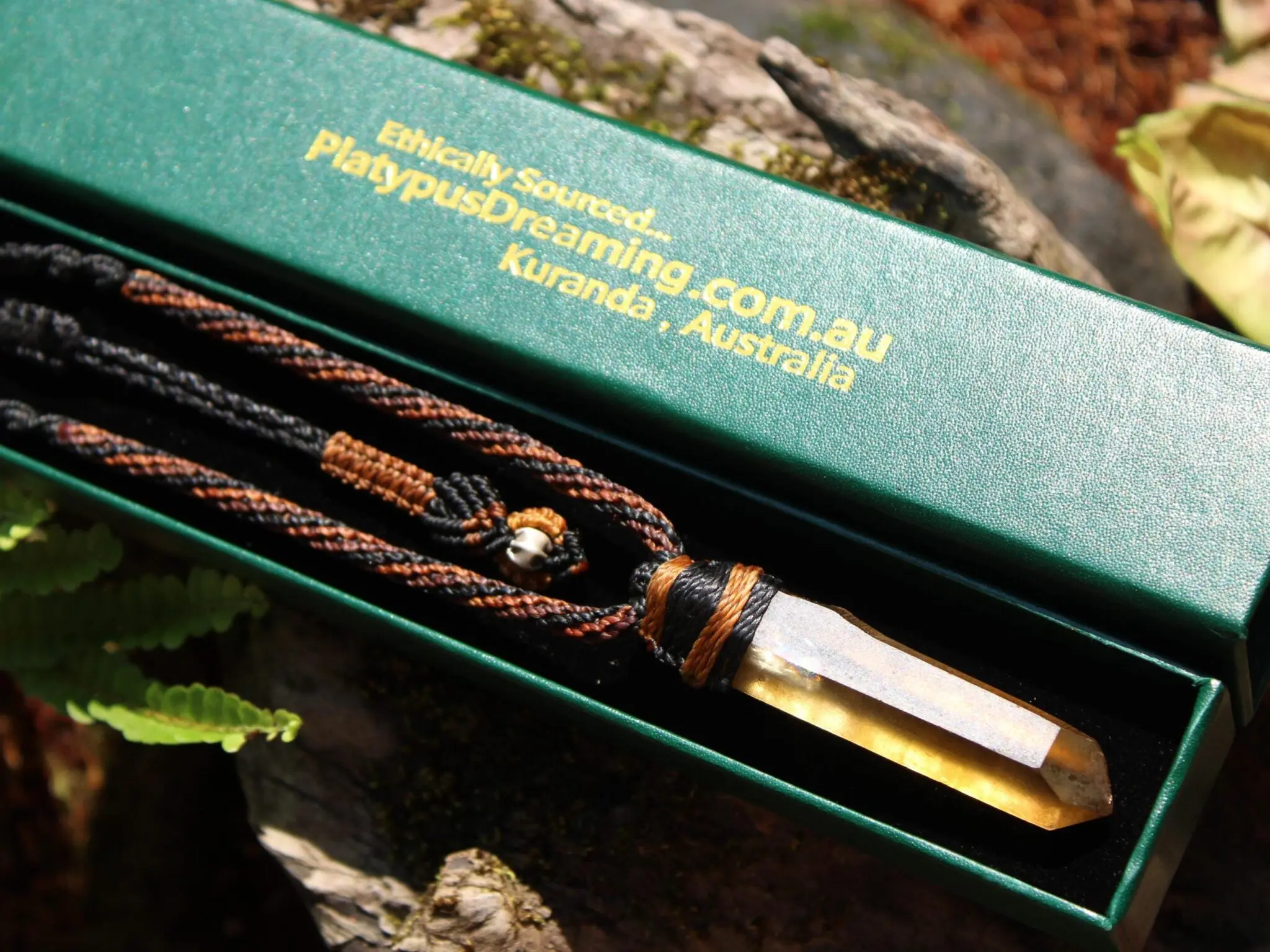 Raw Laser Citrine Pendant Necklace, Smoky Natural Yellow Quartz, Platypus Dreaming, Australian made Macrame Cord Healing Crystal Jewelry - Image 10