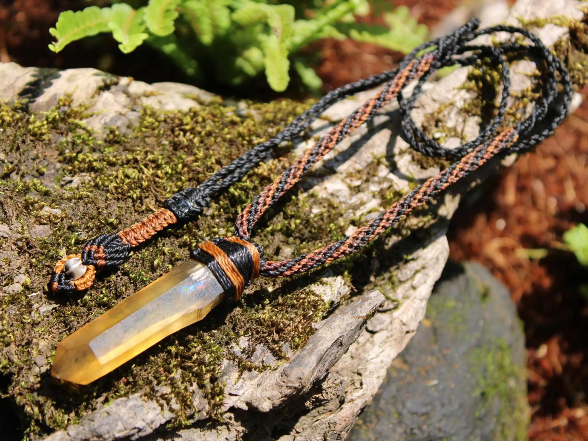 Raw Laser Citrine Pendant Necklace, Smoky Natural Yellow Quartz, Platypus Dreaming, Australian made Macrame Cord Healing Crystal Jewelry - Image 15