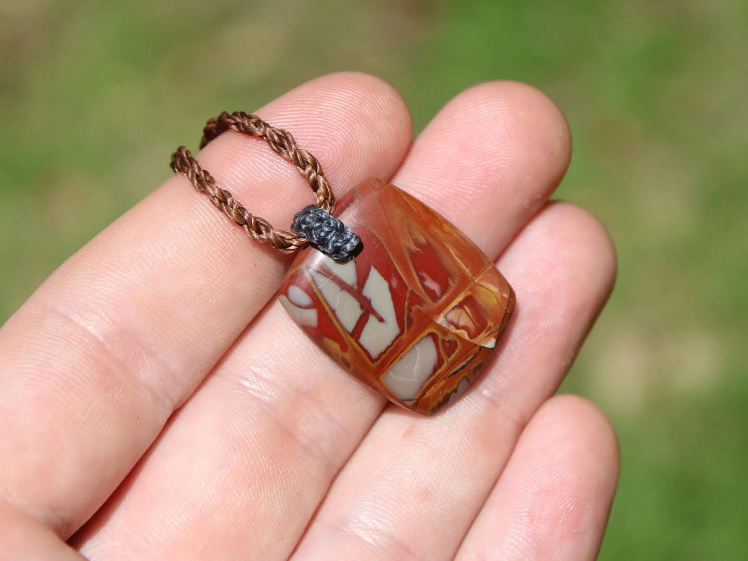 Australian Noreena Jasper Necklace • Red Stone Tribal Pendant • Handwoven Tropical Cord • May Birthstone Healing Jewelry
