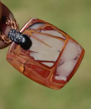 Australian Noreena Jasper Necklace • Red Stone Tribal Pendant • Handwoven Tropical Cord • May Birthstone Healing Jewelry