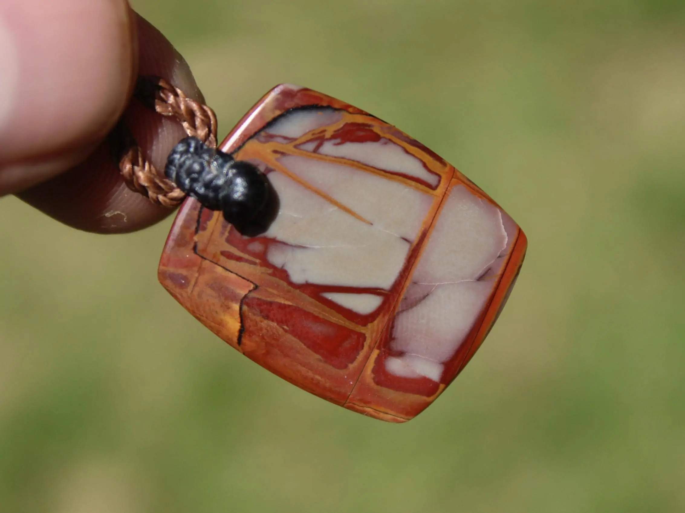 Australian Noreena Jasper Necklace • Red Stone Tribal Pendant • Handwoven Tropical Cord • May Birthstone Healing Jewelry