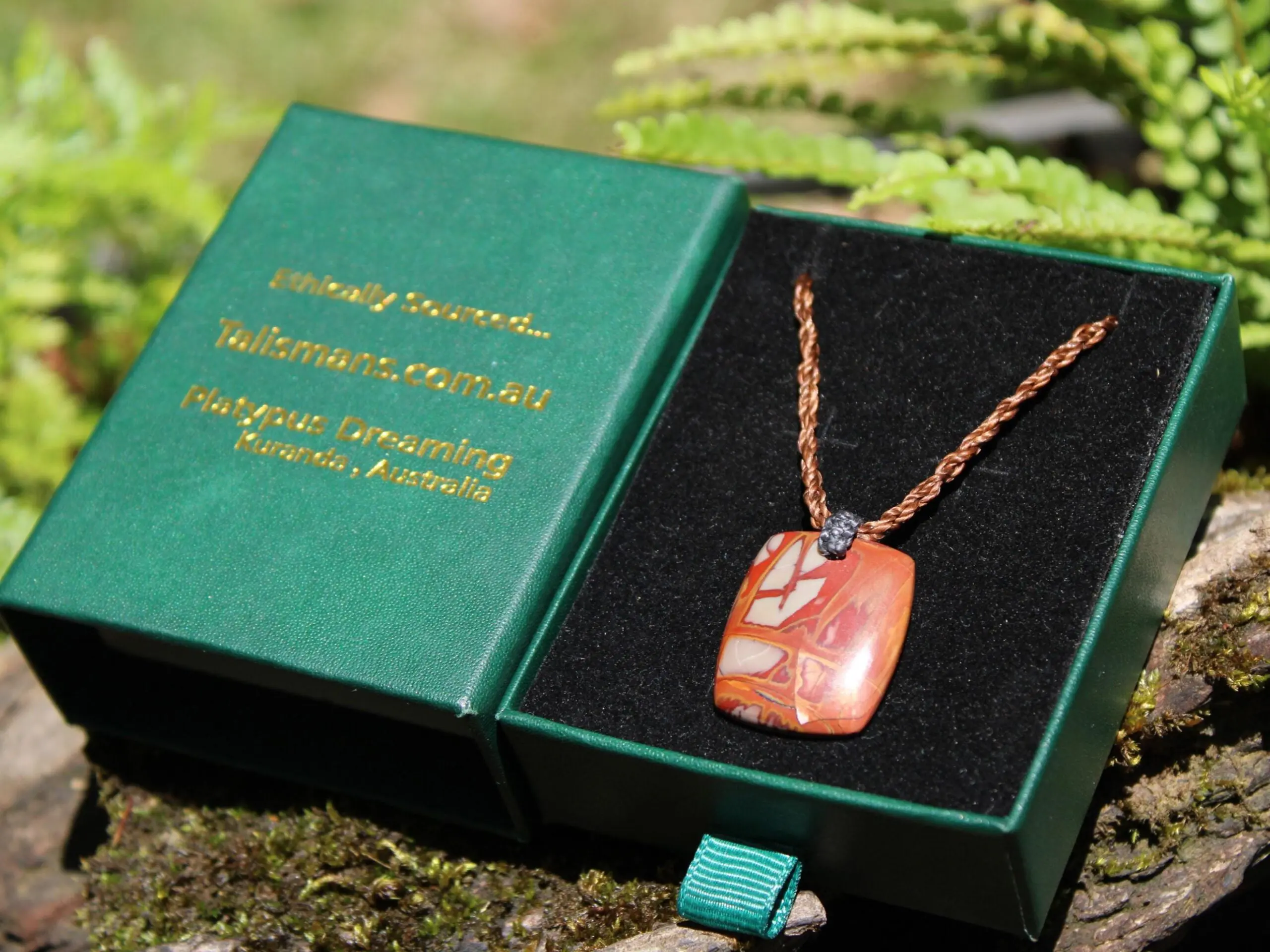 Australian Noreena Jasper Necklace • Red Stone Tribal Pendant • Handwoven Tropical Cord • May Birthstone Healing Jewelry