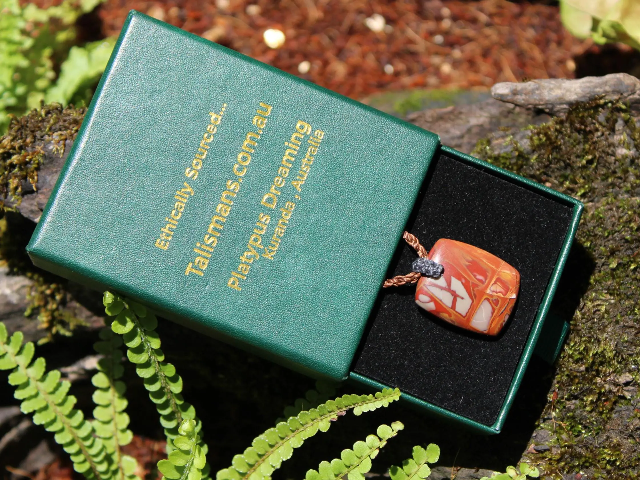 Australian Noreena Jasper Necklace • Red Stone Tribal Pendant • Handwoven Tropical Cord • May Birthstone Healing Jewelry