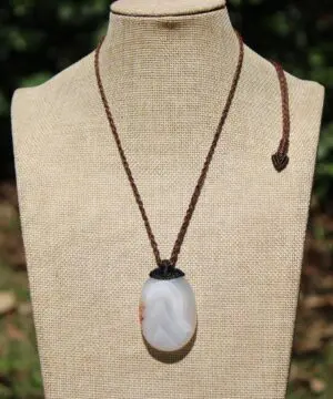 Australian Lace Agate Necklace • Agate Creek Pendant • Tribal Healing Crystal Talisman • Handwoven Tropical Cord