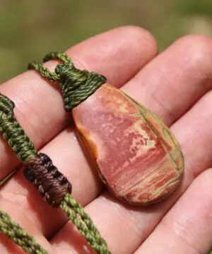 Australian Oyster Jasper Necklace • Tasmanian Jasper Pendant • Tribal Healing Crystal Talisman • Handwoven Tropical Cord