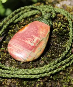 Australian Oyster Jasper Necklace • Tasmanian Jasper Pendant • Tribal Healing Crystal Talisman • Handwoven Tropical Cord