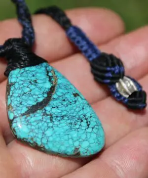Alternative view of American Turquoise Pendant Talisman,Spider web Turquoise Necklace, Australian Made Macrame cord, Healing Crystal Jewelry, Elven Blue Stone