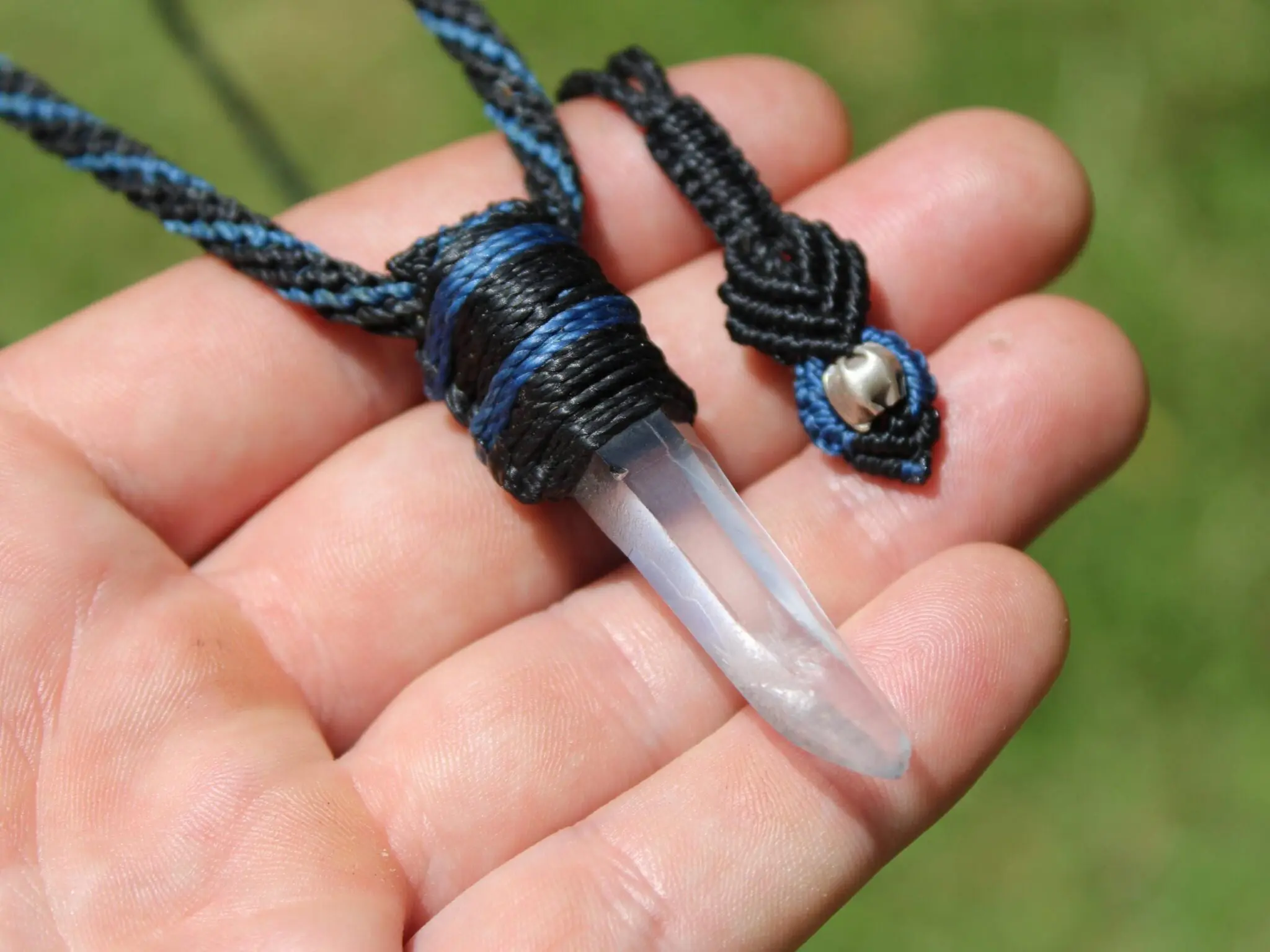 Diamantina Lemurian Singing Laser Wand Quartz Necklace,Elven Tribal Pendant,Australian made Macrame Cord Healing Crystal Jewelry,Raw crystal - Image 2