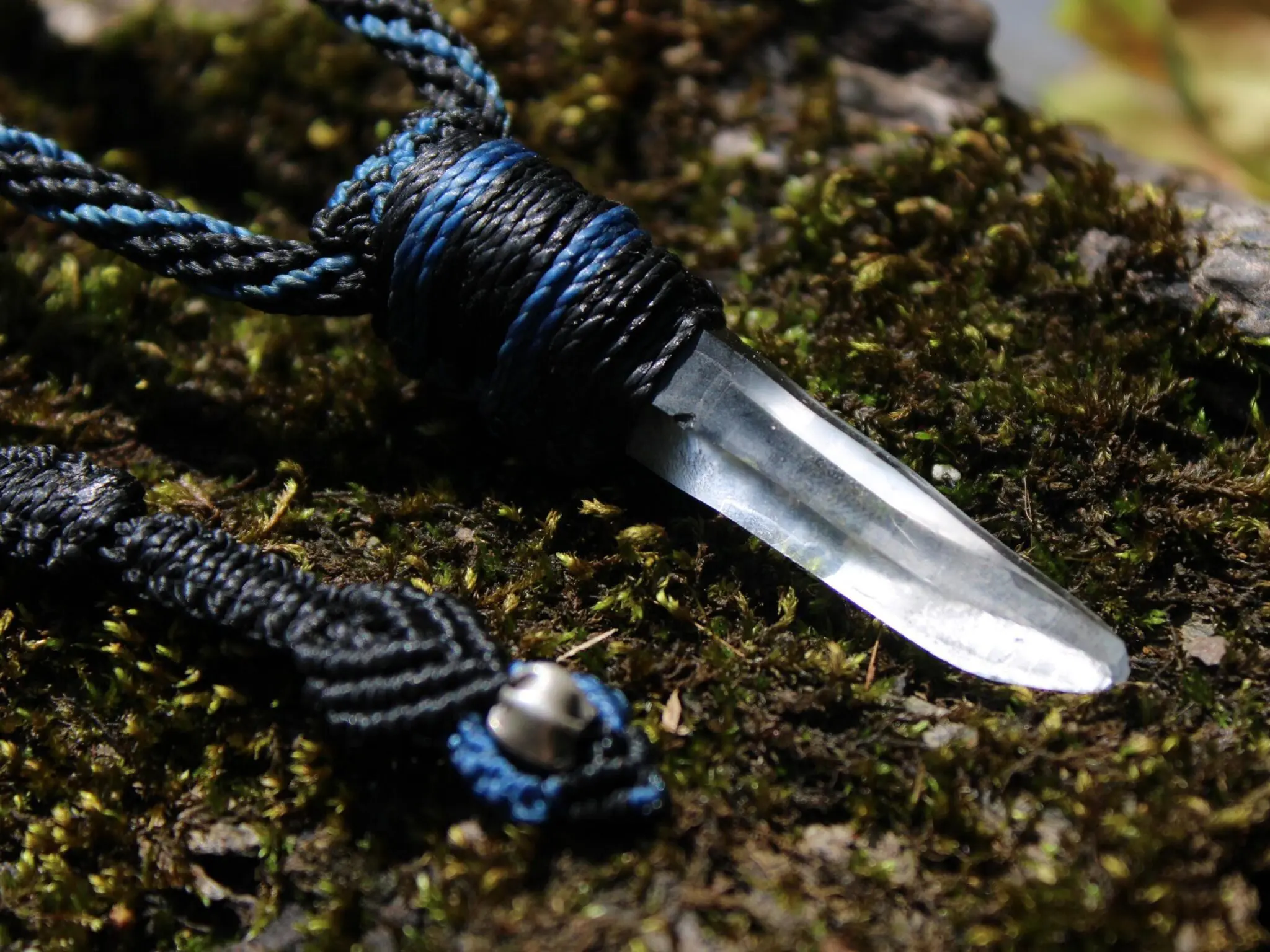 Diamantina Lemurian Singing Laser Wand Quartz Necklace,Elven Tribal Pendant,Australian made Macrame Cord Healing Crystal Jewelry,Raw crystal