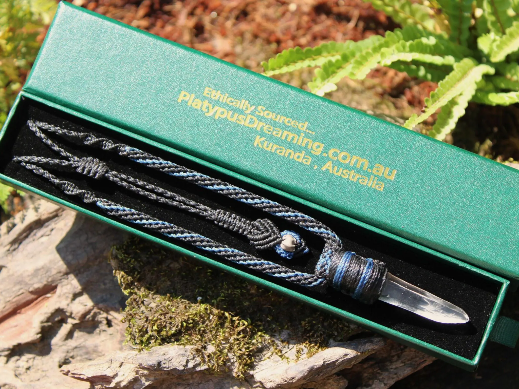 Diamantina Lemurian Singing Laser Wand Quartz Necklace,Elven Tribal Pendant,Australian made Macrame Cord Healing Crystal Jewelry,Raw crystal - Image 3