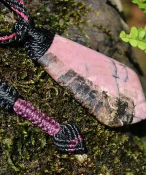 Australian Dendritic Rhodonite pendant, Australian Made Tropical Cord, Elf Healing Stone , Taurus, october birth stone, Elven pink crystal