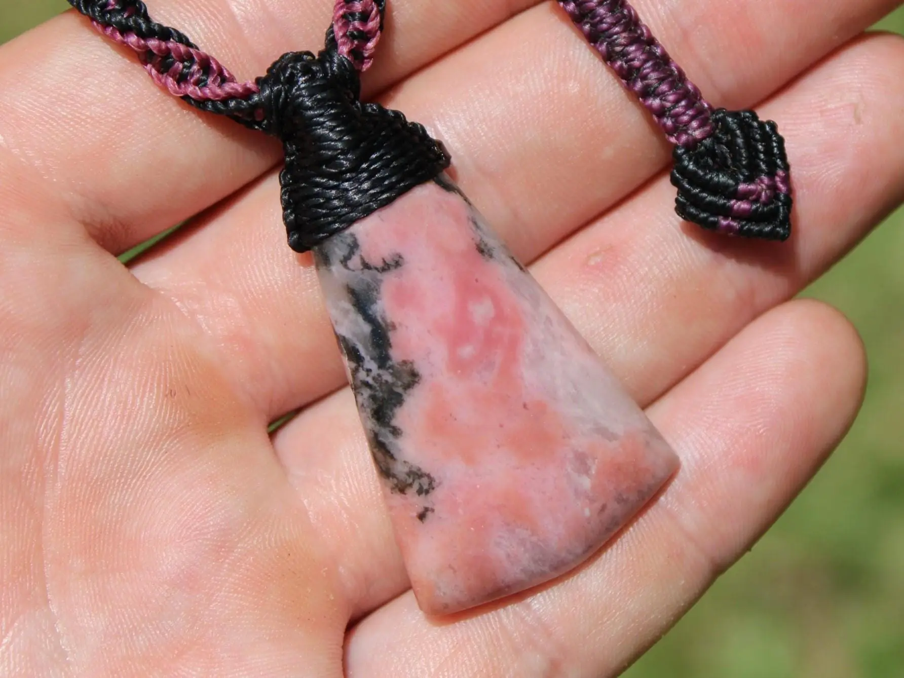 Elven Australian Rhodonite pendant, Australian Made Macrame Cord, Elf Healing Stone Talisman, Taurus, October birth stone, pink crystal - Image 13