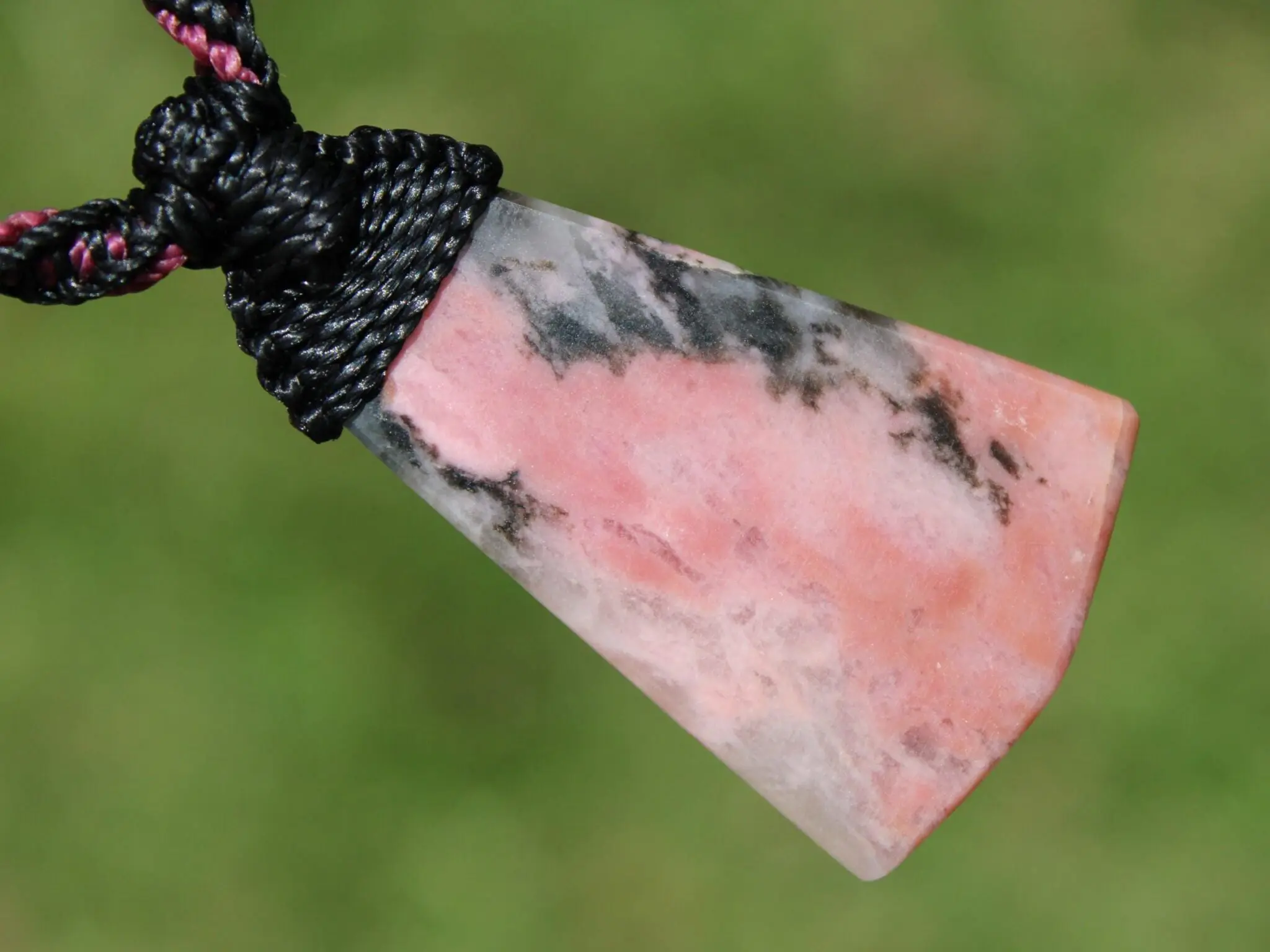 Elven Australian Rhodonite pendant, Australian Made Macrame Cord, Elf Healing Stone Talisman, Taurus, October birth stone, pink crystal - Image 9