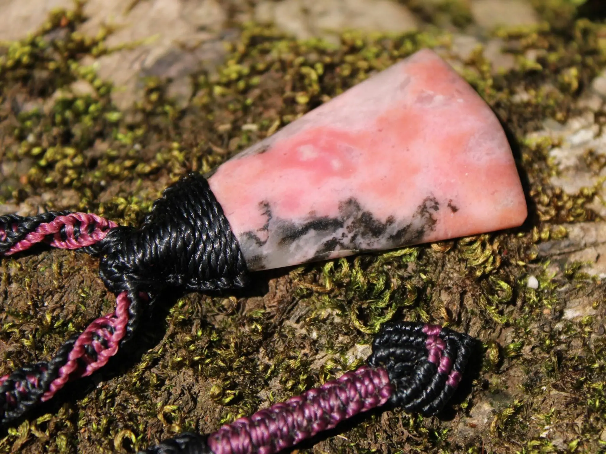 Elven Australian Rhodonite pendant, Australian Made Macrame Cord, Elf Healing Stone Talisman, Taurus, October birth stone, pink crystal - Image 10