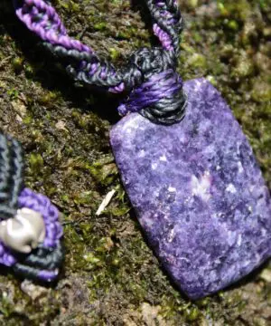 Alternative view of Australian Lepidolite Pendant Necklace,Elven Jewelry, Macrame cord,Celtic Necklace, beachy beach jewelry, summer jewelry, surfer necklace