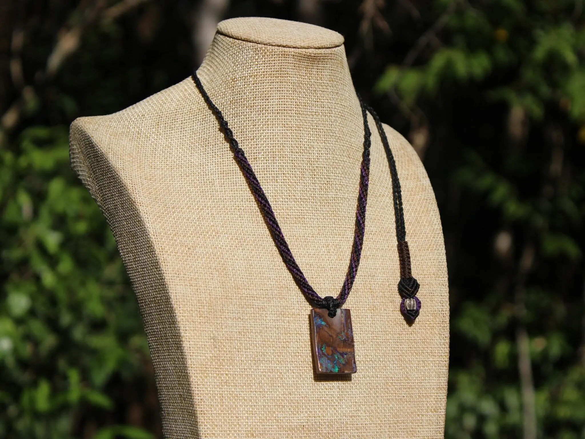 Rainbow Matrix Boulder Opal Necklace, Australian handmade Platypus Dreaming Opal Pendant, Australian boulder opal handwoven tropical cord - Image 7