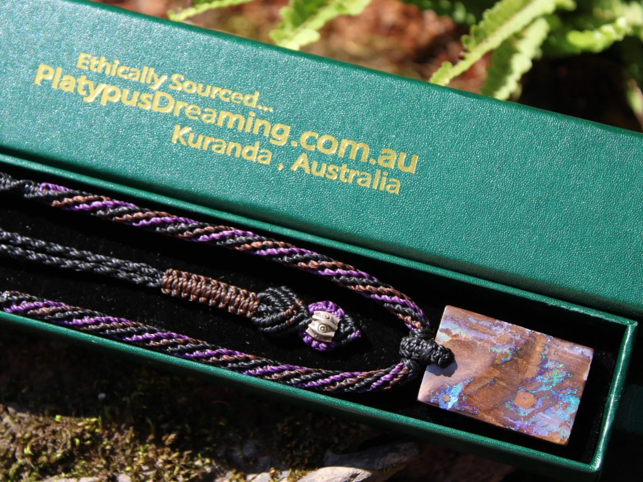 Rainbow Matrix Boulder Opal Necklace, Australian handmade Platypus Dreaming Opal Pendant, Australian boulder opal handwoven tropical cord - Image 17
