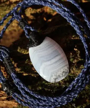 Australian Blue Lace Agate Necklace • Agate Creek Pendant • Tribal Healing Crystal Talisman • Handwoven Tropical Cord