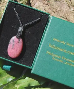 Pink Australian Rhodonite Necklace • Heart Chakra Crystal Talisman • Handmade Vegan Jewelry from Kuranda, Heart Chakra stone Jewelry,Taurus