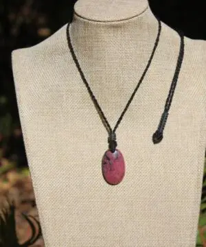Pink Australian Rhodonite Necklace • Heart Chakra Crystal Talisman • Handmade Vegan Jewelry from Kuranda, Heart Chakra stone Jewelry,Taurus
