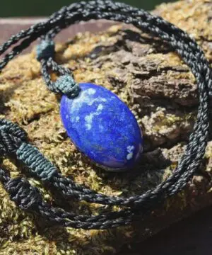 Elven Lapis Luzuli Macrame Necklace, Pyrite Pendant, Blue Stone Pendant,Australian made Macrame Cord Healing Crystal Jewelry, Christmas gift