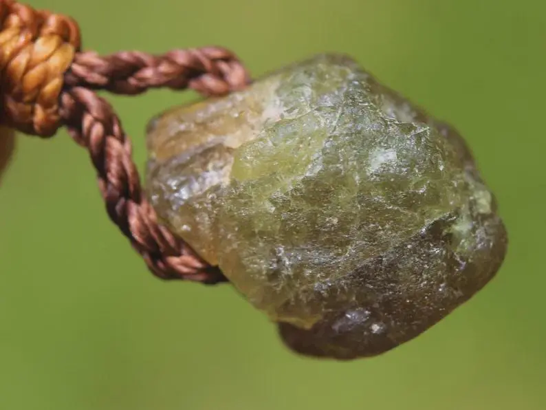Authentic Apatite Pendant, Yellow Apatite Necklace, Raw crystal jewelry, Tribal Australian Made macrame cord, Ethical Healing Crystal